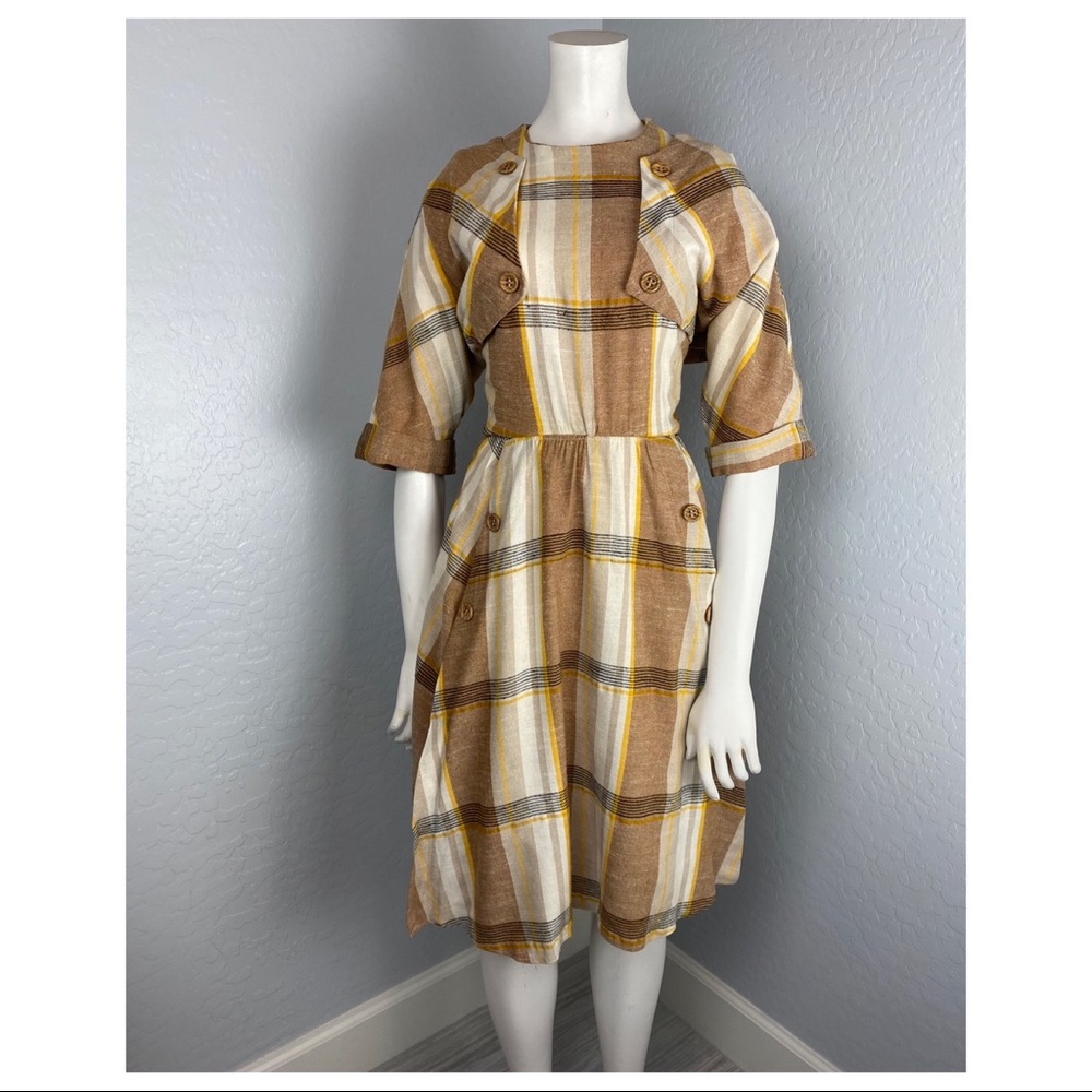 Vintage Brown Plaid Academia Fit & Flare Dress